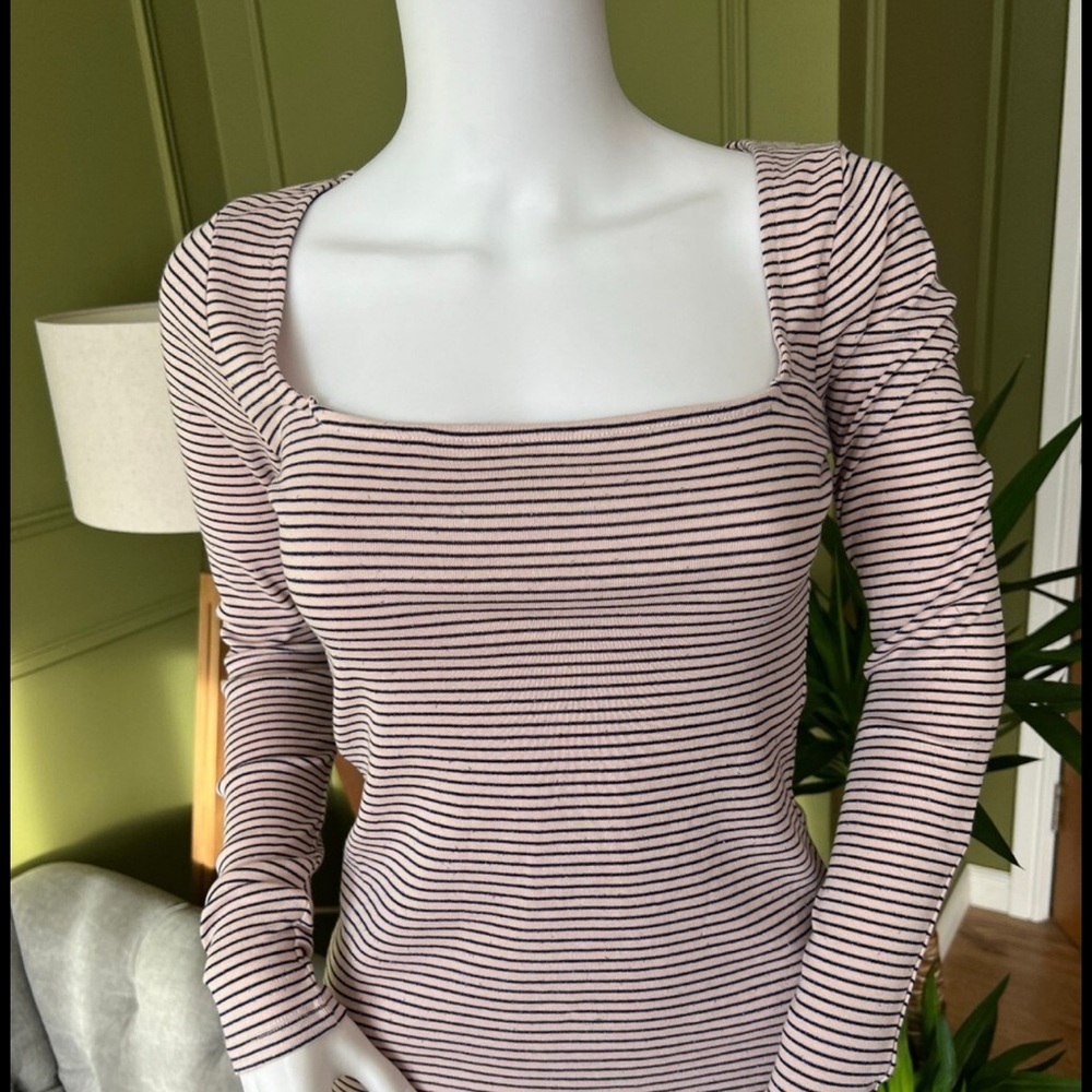 Boden Pink and Blue Fitted Ribbed Blouse